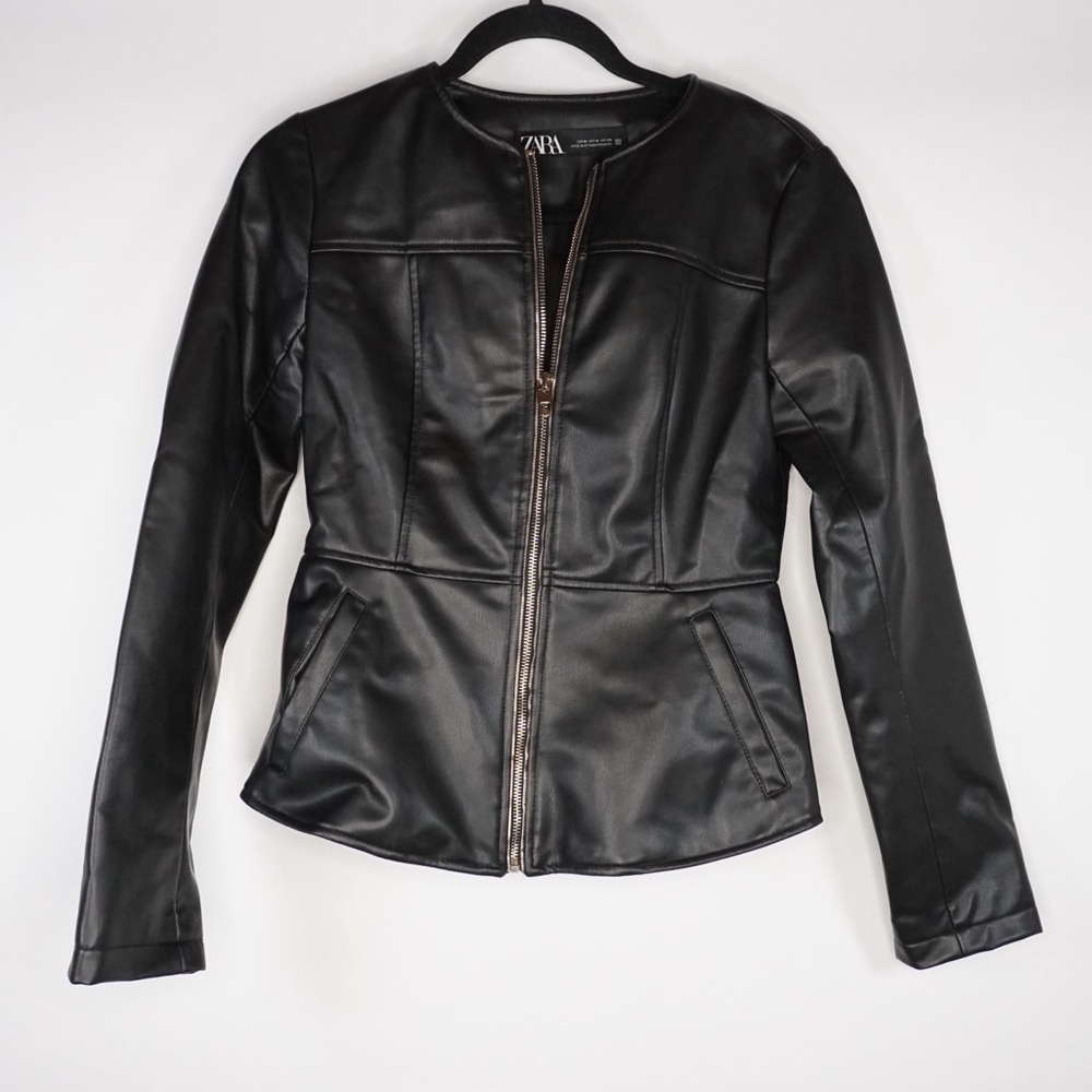 ZARA Black Faux Leather Moto Jacket
